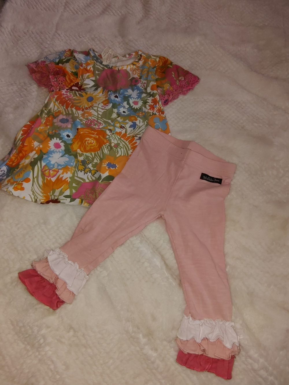Matilda Jane Pink Ruffle Legging Set with Floral Top